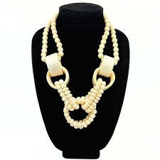 Vintage Gerda Lynggaard Monies Hand Carved Cream Bead Necklace picture