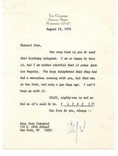 ALFRED LUNT signed letter to JOAN CRAWFORD COA telegram original vintage 1973 picture