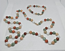 Set Marked 14k Yellow Gold Multi Colored Beaded Necklace & Matching Bracelet picture