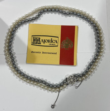 Vtg 1971 Majorica Double Stranded Cream & Grey Pearl Necklace Approx 18