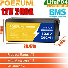12V 200AH LiFePO4 Lithium Battery Built-in BMS Deep Cycle For Solar RV Off-grid picture