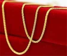 18K Solid Gold Wheat Chain Necklace For Women 18''L GUARANTEED 18KT PURE GOLD picture