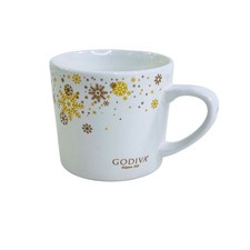 Godiva Belgium 1926 Coffee Mug Gold Bronze Snowflake White Stoneware Holiday Cup picture