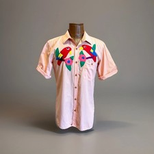 CARVEN 1991 Vintage Embroider Tropical Parrots Button Up Shirt Size M (org $150) picture