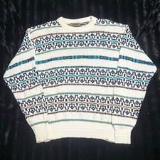 Vintage 90s Jantzen Men's Knit Pullover Sweater Crew Neck Geometric Size Large picture
