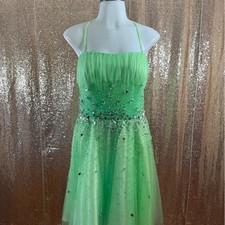 NWT Lime Green Beaded Rhinestone Halter Formal Homecoming Dress/Size 2XL picture