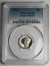 1941- S (Large S) PCGS Graded Mercury Variety FS 511 PCGS AU58 -  picture