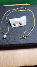 Vintage SRL Signed 14K Gold Filled White Fire Opal Necklace & Earrings Set picture