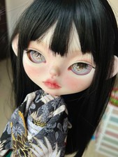 Handmade 1/6 Blythe Custom Doll Long Black Hair Crane Kimono Collectible doll picture