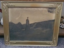 Antique Charcoal Art Lady in Landscape English Late 1800s picture
