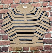 Vintage Lord Jeff Striped Polo Knit Sweater Dagger Collar 60s 70s Mod USA Large picture