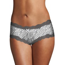 4-Pack Maidenform Cheeky Scalloped Lace Hipster, Gray/White Zebra Stripe, XL/8 picture
