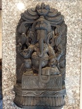 Vintage Hand Carved Wooden Statue Indian Hindu God Ganesh Ganesha 17