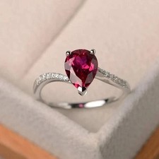 2.82 Ct Pear Cut Natural Ruby Diamond Wedding Ring 14K White Gold picture