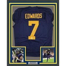 Framed Autographed/Signed Donovan Edwards 35x39 Michigan Jersey JSA COA picture