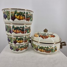 VTG Tabletops Unlimited Essence Fruit Enamelware Nesting Bowls & Pot Set 5pc picture