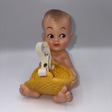 VTG 1956 Bonnytex Rubber Blonde Baby Doll with Yellow Basket Bottle Holder E70 picture