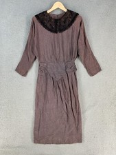 Vtg Brioche California Dress Black Lace Collar Drop Waist Crinkle 80s picture