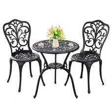 3 Piece Cast Aluminum Patio Bistro Sets Outdoor Bistro Table and Chairs Set of 2 picture
