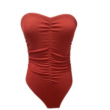 Milly Textured Ruched One Piece Swimsuit Copper Strapless Bandeau T45W62 L picture
