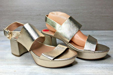 NEW Aerosoles Cosmos Womens Size 10 Soft Gold Leather Comfort Block Heel Sandals picture