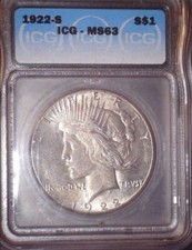1922-S Peace Silver Dollar, ICG MS 63. Original Patina  and Issue Free  picture