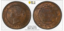 1859 CANADA 1 CENT COPPER COIN PCGS MS63BN NARROW 9 picture