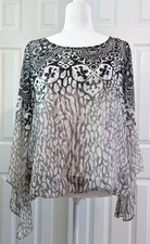 Alfani Women’s Large Black White Chiffon Overlay Asymmetrical Blouse Top picture