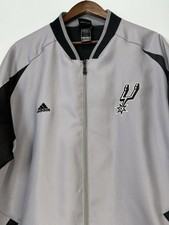 San Antonio Spurs Adidas Jacket Mens 2XL Silver Black Full Zip Warmup Vntg picture