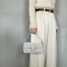 FENDI Mamma Baguette Shoulder Bag Gray Cotton picture