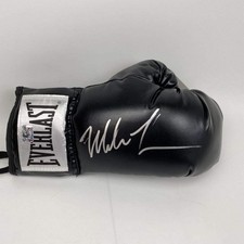 Autographed/Signed MIKE TYSON Imperfect Blk Everlast Boxing Glove Holo COA picture