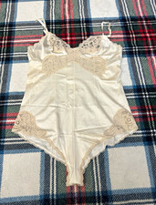 Vintage Vanity Fair Ivory Lace Trim Teddy One Piece Bodysuit Womens 34 Nylon 446 picture