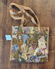 Vintage Tapestry Tote Bag Teddy Bear Lined 12 x 11 x 6” NEW picture