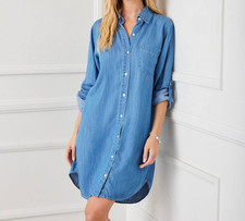 NWT Karen Kane Roll Tab Chambray Shirtdress Relaxed 100% tencel size M $188 picture
