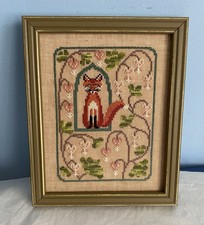 THE BLUE FLOWER TUDOR FOX COMPLETED FRAMED CROSS STITCH PICTURE FLOWERS picture