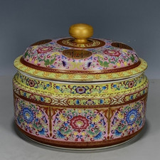 Qing Dynasty Qianlong Enamel Flower Lid Jar Tea Canister Box Mark Qing Qianlong picture