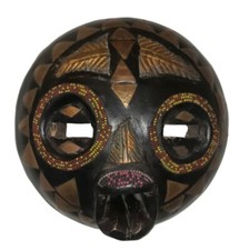 Vintage African Tribal Wood Mask Cameroon Tikar Handcrafted Metal Beaded picture