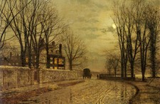 Beautiful oil painting John Atkinson - Sunset landscape carriage Hand painted picture