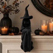 Halloween Faceless Witch Figurine Black Sitting Witch Wall Hanging Decor picture