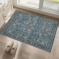 Blue Area Rug 2x3: Vintage Floral Washable Rugs for Hallway Entryway Bedside ... picture