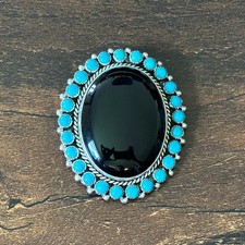 OD Signed Onyx Blue Turquoise 26 Stone Sterling Raindrop Cluster Pin/Pendant picture