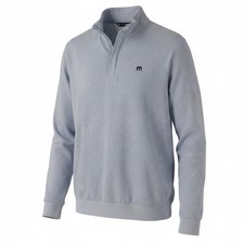 TravisMathew Mens 1/4 Zip Pullover Light Blue Heathered Fleece Lined Sz L NWOT picture