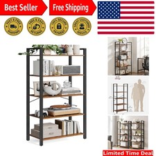 Elegant 5-Tier Bookshelf in Rustic Brown & Ink Black - Perfect Storage Solution picture