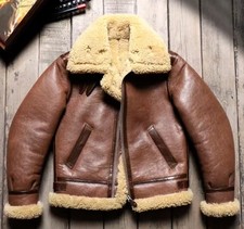 WW2 100% sheepskin B3 Mens RAF Aviator Leather Jacket Coat Bomber Flying irvin picture