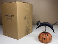 2004 AUGUST MOON Dan DiPaolo Black CAT & PUMPKIN Halloween Decor Figurine 3.25