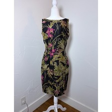 Vintage Georgiou Studio 100% Silk Tropical Floral Sheath Dress Size 8 picture