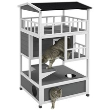 Wooden Outdoor Cat House with Asphalt Roof, Light Gray picture