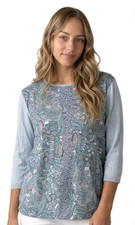 Talbots Blue And Gray Bohemian Paisley 3/4 Sleeve Knit Top Size 2X 22 24 Women picture