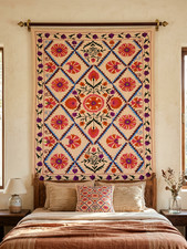 Handmade Suzani Embroidered Wall Hanging Floral Tapestry Boho Cotton Textile Dec picture