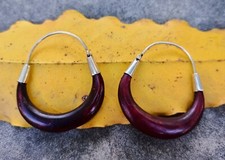 Artisan Crafted Sterling Silver jewelry and Wood Hoop Earrings Brownish Reddish picture
